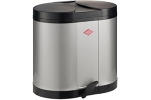Wesco Ökosammler 170 in der Farbe silber, pulverbeschichtetes Stahlblech, zwei getrennte 15 Liter Einsätze aus Kunststoff, Kunststoff-Fußtritt