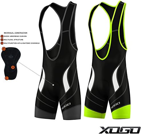 XOGO Mens Cycling Bib Shorts Padded Pants Bicycle Trousers Skin Fit Bike Leggings