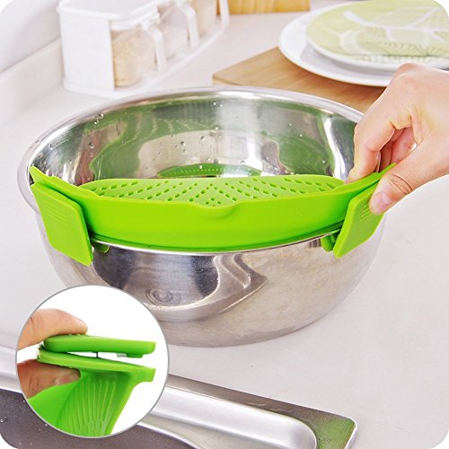 Joyoldelf Sieb aus silikon,Pfannensieb Topfsieb Schüsselnsieb,BPA Frei seiher, Hitzebeständiges küchensieb, Ungiftiges Material, Universelle Größe ( grün ) - 4