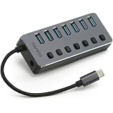 Dark 7 Port USB 3.0 Hub, Standalone On/Off Port, Type-C USB Multiplexer HUB with External Adapter (DK-AC-USB371C)