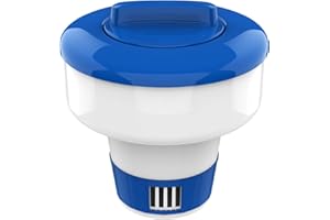 Housolution 7-Zoll Schwimmender Chlorspender,Pool Chemikalienschwimmer, Einstellbar Release Chlortablet Floater Dosierschwimmer Chlordosierer für Außenpools SPA Heiß Wasserbadewanne, Blau & Weiß