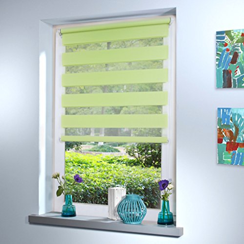Doppelrollo Duo Rollo Jalousie Seitenzug Rollo Kettenzugrollo von Mass-Gardinen-Shop, Klemmfix ohne Bohren mit Klemmträger 75x150cm (Light Green) - 2