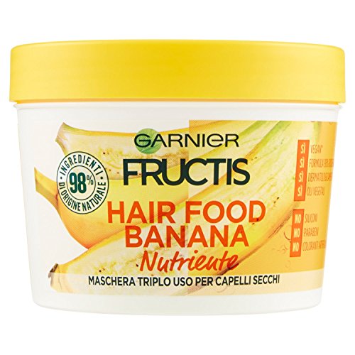 Garnier Fructis Hair Food Banana Maschera Nutriente 3 in 1 con Formula Vegana per Capelli Secchi, 390 ml