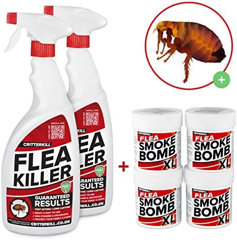 2 x 1L CritterKill Professional Flea Killer Spray + 4 x 15g XL Flea Smoke Bomb Fogger | Insecticide