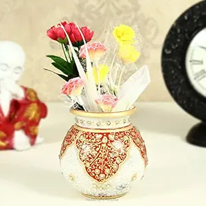 Handicrafts Paradise Enamel Work Marble Flower Pot (10.2 cm x 10.2 cm x 10.2 cm)