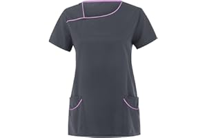 OUMSHBI Kasack Pflege Berufsbekleidung Damen Farbverlauf Medizinische Arbeitskleidung Abfallende-Schulter Laborkittel Damen Kurzärm Altenpflege mit Taschen Kittel Pflegebekleidung Kasacks für Frauen