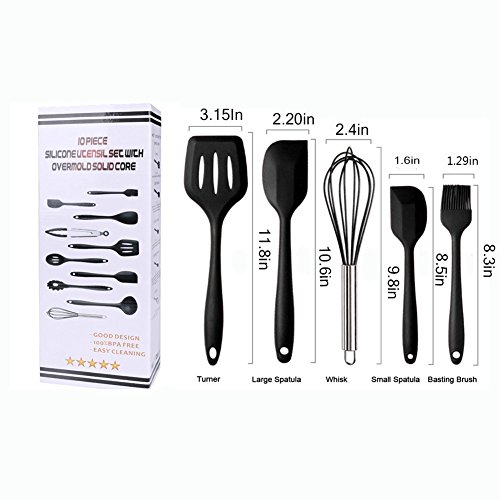 Silikon Küchenhelfer Set 10 Stück,Silikon Küche Werkzeuge Kochen Utensils -Zangen Schneebesen , Pinsel, Spachtel, Schaumlöffel , Löffel Nudeln, Reis Paddel, Kelle, Suppenlöffel – Hitze Widerstand Kochen Utensilien - 5