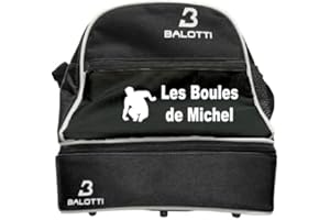 BALOTTI Sac de pétanque Personnalisable avec compartiment triplette + cochonet Noir ou Bleu, 3 boules