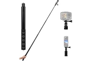Zaxiva 150cm Invisible Selfie Stick Aluminium, Dehnbarer Verlängerungsstab für Insta360, für GoPro, DJI, Action Kamera, Im Freien Sport Handstange mit Zubehör, Bergsteigerschnalle, 1/4 Schraube