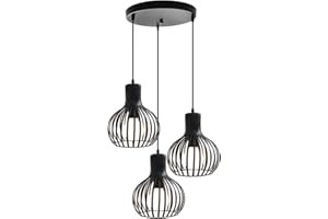 PETITES ECREVISSES Lámpara Colgante 3 Luz Retro Metal Iluminacion Industrial Creativo Luz de Techo Moderno Lámpara Palo para Cocina Comedor Dormitorio (Negro- con base)