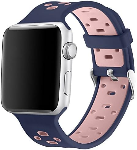IXROAD Soft Silicone Replacement Band for Apple Watch 38mm Series 1, Series 2, S/M Size ( Midnight Blue / Pink )