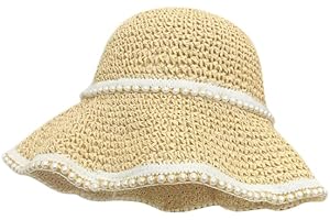 WEIGEER Straw Hat Women Beach Sun Hat Chapeau de Paille pour Femme Chapeau de Soleil de Plage Pliable à Large Bord Chapeau d'été pour de Paille pour Soleil
