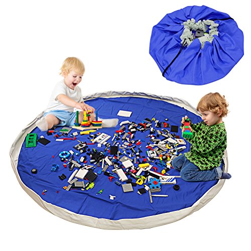 Preisvergleich Produktbild BELLESTYLE Kinderspielzeug-Aufbewahrungsbeutel, Baumwoll-Segeltuch-bewegliches groes einfaches aufgerumtes Spiel u. Aufbewahrungs-Matte - schnellere Aufrumung! (Tiefes Blau)