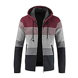 Lazzgirl Mens Winter Cardigan Striped Zipper Hoodie Outwear Tops Pullover Bluse Mäntel(Tiefgrau, Grau, Rot, Blau)(M, L, XL, 2XL, 3XL)