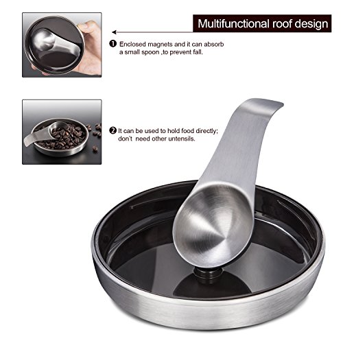 E-PRANCE Kaffeedose Vorratsdose Edelstahldose mit Löffel, für Kaffeebohnen/-pulver, Tee, Nüsse, Kakao, Magnet im Deckel, Edelstahl silber 1,5L - 4