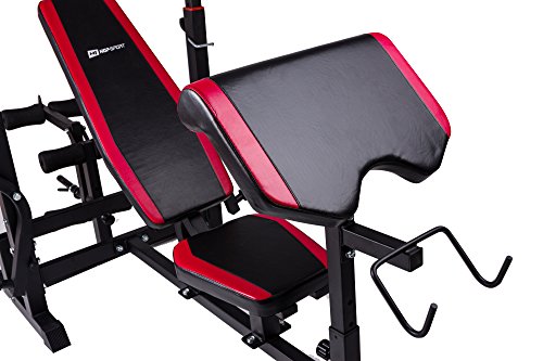 Hop-Sport Hantelbank Kraftstation 1075 mit Latzugturm, Lang-, Curl- & Kurzhantel und Gewichten 50kg bis 160kg - 6