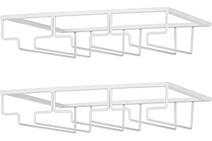 FOMANSH Soporte para copas de vino, para debajo del mueble, organizador de metal para bar o cocina, 2 unidades, Blanco