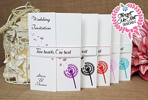 Personalised Dandelion Gatefold Wedding/evening Invitations with envelopes and belly bands- FREE P+P (100)