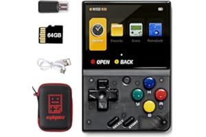 CAWEVON Mini V4 Handheld-Retro-Spielkonsole, 2,8 Zoll IPS 750x560 Auflösung Bildschirm, tragbare Spielkonsole, 2000mAh Akku, integrierte 64GB TF-Karte, mit Aufbewahrungstasche (Noir, 64G)