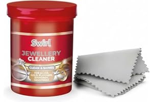 OESMO Swirl All-in-One Jewellery Cleaner Kit for Gold, Silver, Platinum & Diamonds – 145ml Dip Solution with 3 Polishing Cloths to Safely Restore Shine