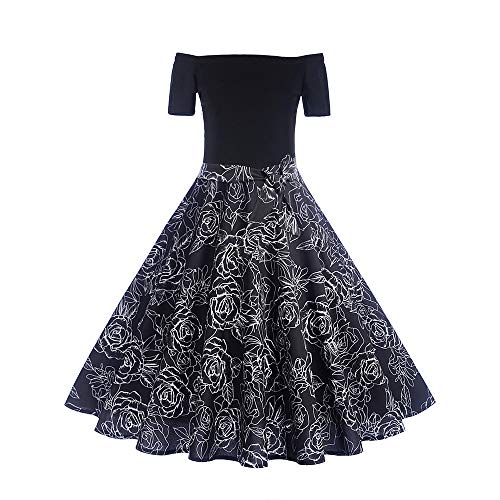 Vestidos De Fiesta Mujer Cortos Elegantes ImpresióN Vestido Coctel Corto Vintage 50S 60S Manga Corta Rockabilly Elegante Mujers Christmas Dress Beladla