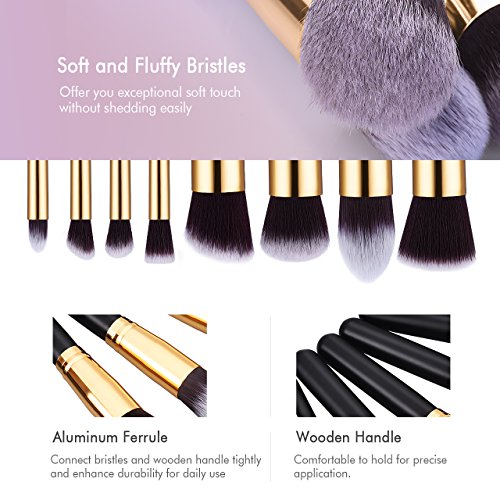 8pcs Make-up Pinselset & Gesichtsschwamm, Omorc Professioneller Kosmetik Set Satz Synthetisches Haar Pinselset Anzüge Gesichtspinsel Augenbrauen Schatten Cosmetic Foundation Concealer Bürsten für Berufsverfassungs oder Ausgangsgebrauch-Golden - 2