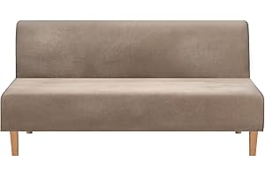 Mingfuxin Pokrowce na sofę bez ramion, elastyczny aksamitny futon pokrowiec na kanapę gruby miękki przytulny sofa łóżko narzuta ochraniacz na meble bez podłokietników składana sofa łóżko (gruby aksamit | brązowy)