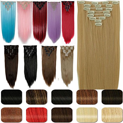 S-noilite® 66cm Glatt 8 teiliges SET Clip in Extensions Haarverlängerung Haarteile (Maroon mischen Dunkelrot) - 3