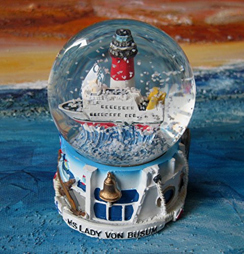 Preisvergleich Produktbild Schneekugel Kugel Schüttelkugel Schiff Miniatur Lady von Büsum und Leuchtturm