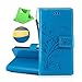 Produktbild für Samsung S9 Schmetterling Blumen Muster Hülle,Katech Book Case Cover Karten Slot Ständer Wallet Handy TascheSchale Etui Lederhülle für Samsung Galaxy S9 5.8 Zoll - Blau + 1x Handy Halterung Ständer