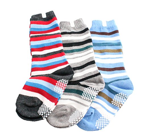 Baby Boys Kids Pack of 3 Colourful Striped Calf Socks (Age 6-24 Months)