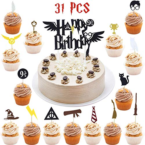 Hooggle Harry Potter inspiré Cupcake Toppers (Ensemble de 31) Décorations de fête d'anniversaire de l'Assistant Harry Potter à Poudlard
