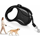 Extendable Dog Leash 5 m Double Button System and Flat Anti-Tangle Tape | 360&deg; Swivel Carabiner, Ergonomic Non-Slip Handle, S