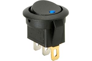 AUTOZOCO Interruptor Basculante Redondo Con Luz, 2 Posiciones, 3 Vías, Orificio de Montaje 19 mm, ON-OFF SPST, 20 A 12V DC, Luz Azul