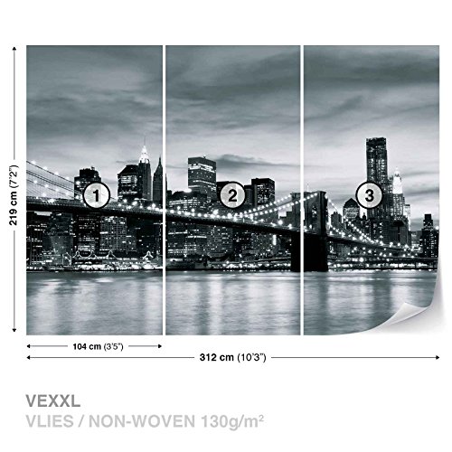 Stadt Brooklyn Bridge New York City- Forwall – Fototapete – Tapete – Fotomural – Mural Wandbild – (226WM) – XXL – 312cm x 219cm – VLIES (EasyInstall) – 3 Pieces - 2