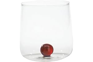 Zafferano Bilia - Vaso Tumbler de Vidrio Transparente Hecho a Mano, Decorado con una Bola de Vidrio de Color en el Interior, cl 44 h 90mm d 88mm, Juego de 6 Piezas - Ámbar