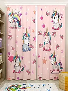 JANVI CREATION 3D Pink Unicorn Star Digital Printed Polyster Fabric Designer Classic Curtains for Bed Room Kids Room Window-Door-Long Door (Door, 1)