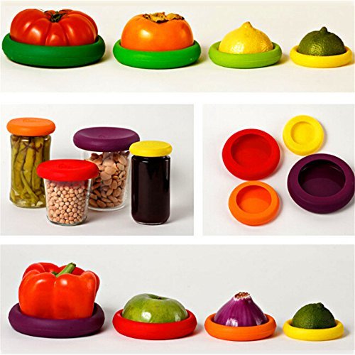 Locisne Wiederverwendbar biegsam Silikon Food Savers Stretch Lids, Silikon Frischhalte Hauben Silikondeckel Frischhaltedeckel für Gemüse und Obst, 4stk/set geeignet verschiedene Größen , Frische Saver Deckel (8pcs) - 3