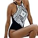 Produktbild URSING Damen Bikini Set Geometrischer Druck Frauen One Piece Monokini Verband einteiliger Badeanzug Bademode Sommer Bademode Sexy Rueckenfrei Sport Swimwear Slim Fit Strandmode Badebekleidung (L, Schwarz)