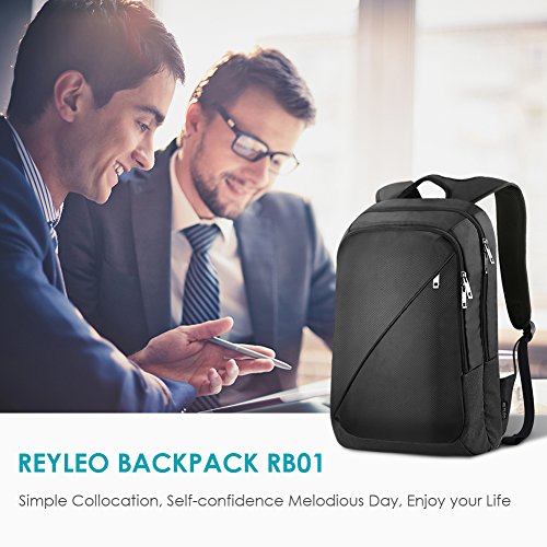 REYLEO Business Rucksack Herren 14 1 Zoll Laptop Tasche Schlanker Tagesrucksack F  r Die Arbeit Und Stadt Wasserdicht Schwarz RB01