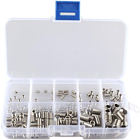 HALJIA 200pcs Stainless Steel Head Hex Grub Socket Fastening M3 M4 M6 M8 Screw Flat Assortment Set Kit