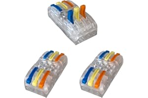 Aiqeer 16 Pcs SPL-3 Lever-Nut Wire Connectors, 3 in 3 out 6 Ports Transparent Conductor Compact Wire Connectors, Cable Clamp Terminal Block Quick Spring Connector (Multicolor Lever)