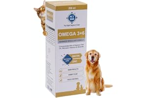 PET360 Omega 3+6 Concentrated Salmon Fish Oil for Dogs & Cats with Vitamins & Minerals Shinier Coat, Itch & Allergy Control Improves Skin & Hair Health Nutritional Supplement for Pets - 200 ml