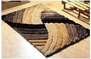 T Decore Shaggy Polyester Carpet for Bedroom, Hall and Living Room with Door Mat (Brown) 3 x 5 Feet