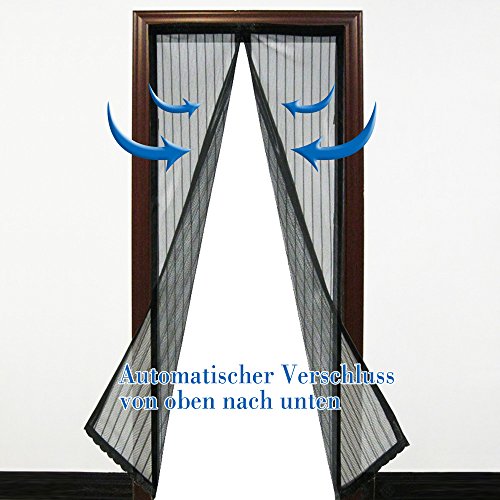 Anpro Fliegengitter Tür Moskitonetz Tür 90x210CM/ 110x220CM/ 100x220CM/ 160x230CM Insektenschutz Magnet Vorhang Fliegenvorhang für Balkontür Wohnzimmer, Schwarz - 2