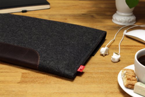 Pack & Smooch MacBook Pro 13 Retina (Vor Okt. 2016) Hülle Case Tasche 100% Wollfilz Und Pflanzlich Gegerbtes Leder Anthrazit/Dunkelbraun Handmade in Germany - 4