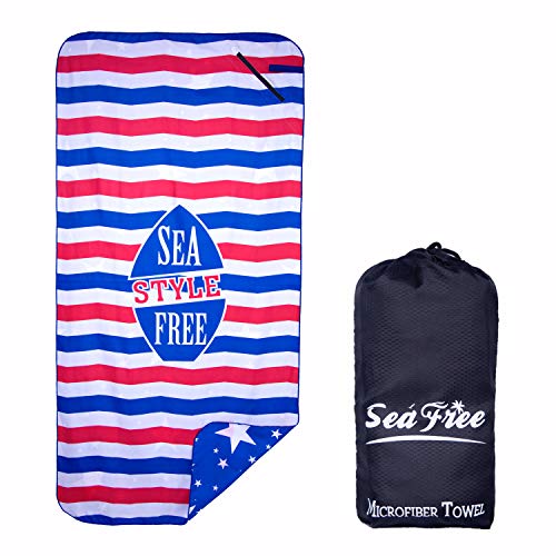 Preisvergleich Produktbild Sea Free Doppelseitig Bedrucken Mikrofaser Strandhandtuch, Schnelltrocknend Ultraleicht Antibakterielles Stranddecke für Reisen Trekking Fitness Sauna (Gestreift, 160 * 80cm)