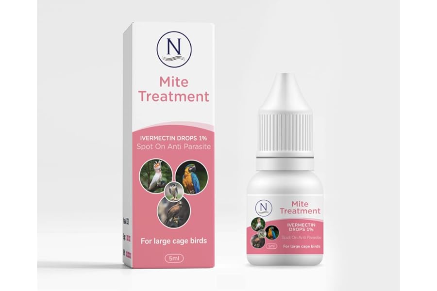 Naqua Ivermectin 1% 5ml - VET STRENGTH - Mite Treatment for Large Birds. Parrots, Macaws, Cockatoos. Any Bird over 500g. Also kills lice, fleas & ticks. Vet Strength Bird Medicine