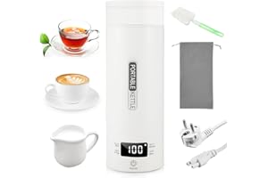 VICBOU MINI Elektrische Reise Wasserkocher für Unterwegs,500ML Edelstahl Reise Wasserkocher Tragbarer,220V/300W Portable Kettle Mobile, mit Automatischer Abschaltung/Temperatureinstellung, für Tee, Kaffee