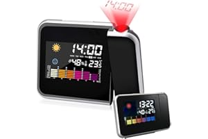 DASIAUTOEM Sveglia Digitale con Proiezione, Sveglia Digitale con Proiezione LED con Luce, Sveglia con Snooze, Display LCD, Proiezione a 180°, Display della Temperatura Data per camera da letto